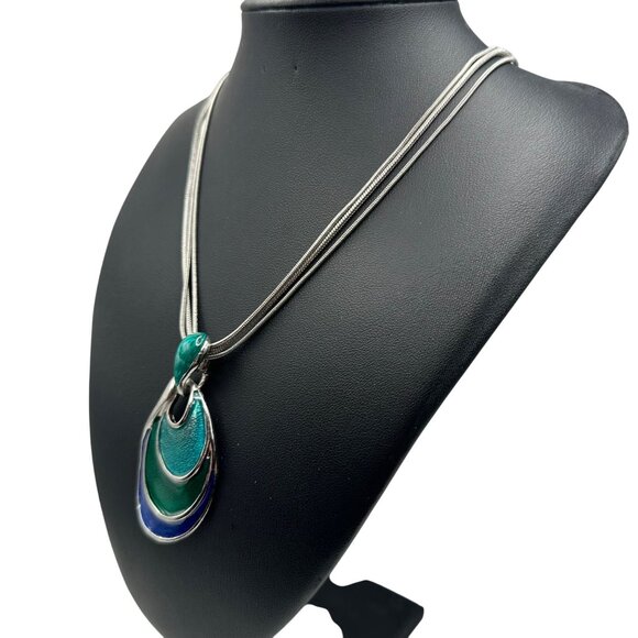 Chico's Necklace NWT Jewlery Statement 22.5" Adjustable Silver Tone Blue Green - Picture 8 of 9